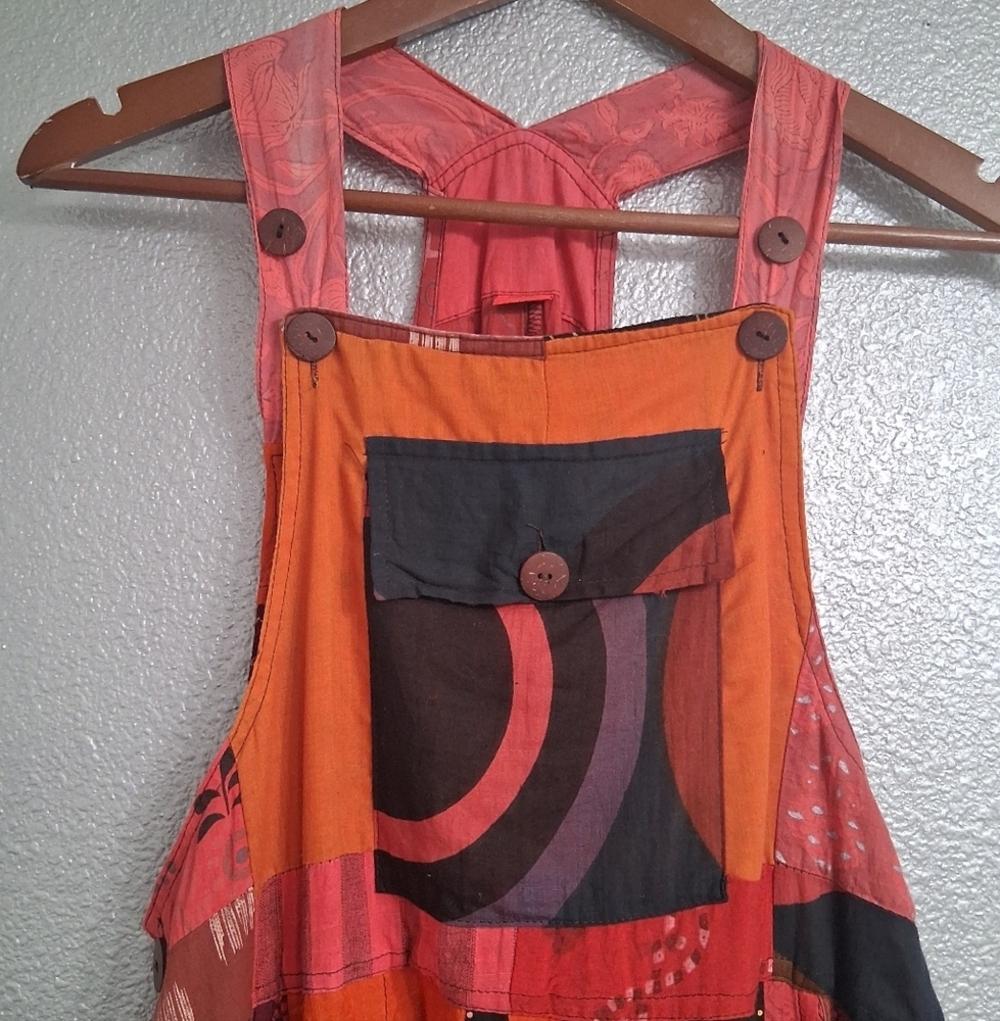 Boho Patchwork Cropped Overalls In Fall Colors. S… - image 2